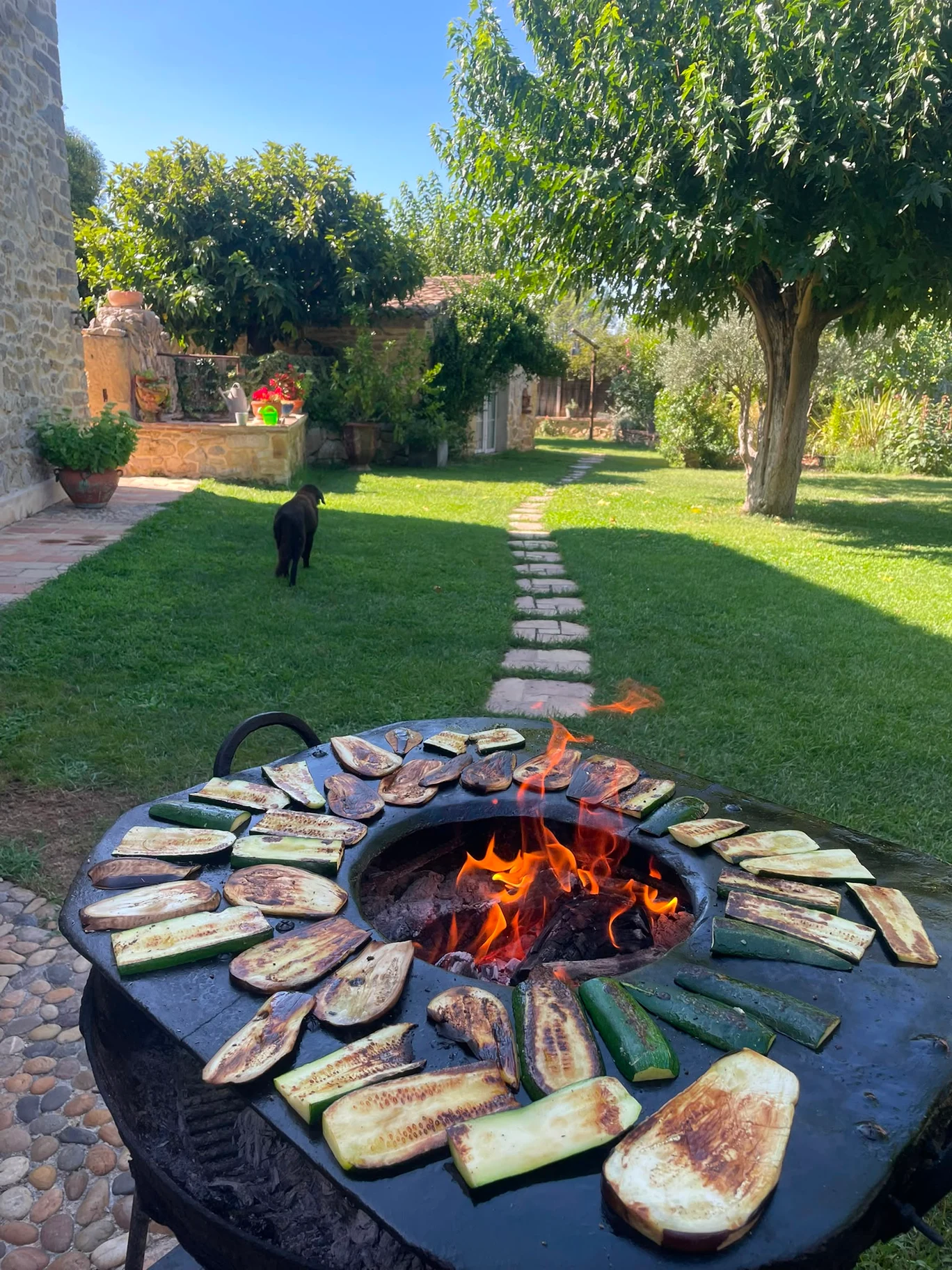 Les légumes grillés au brasero dans le jardin du Mas